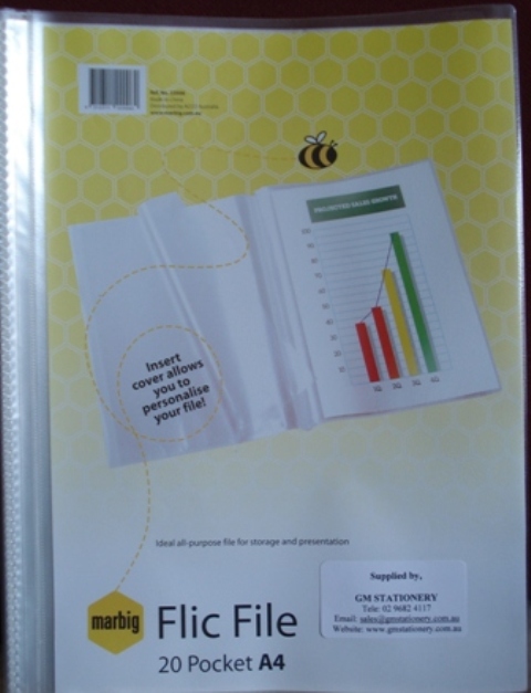 Marbig 22006 Flic File A4 20 Pocket Clear Insert Cover 10 Pack